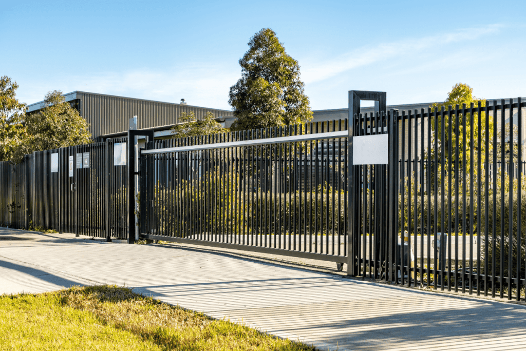 Automated sliding gate securing an Irish business premises by Stalwart Security.