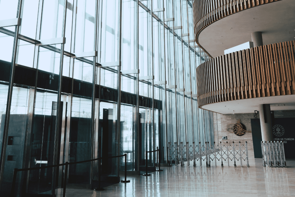 Spacious commercial building lobby protected by Stalwart Security intrusion detection and alarm systems in Ireland.