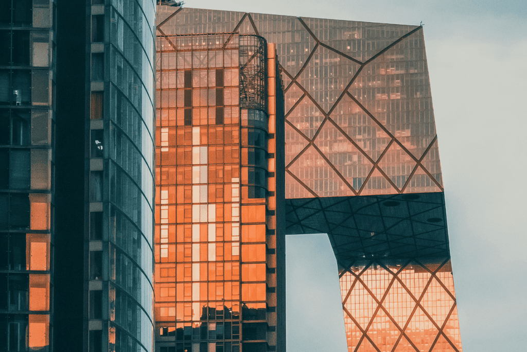 City buildings and busy street protected by Stalwart Security intrusion detection and alarm systems