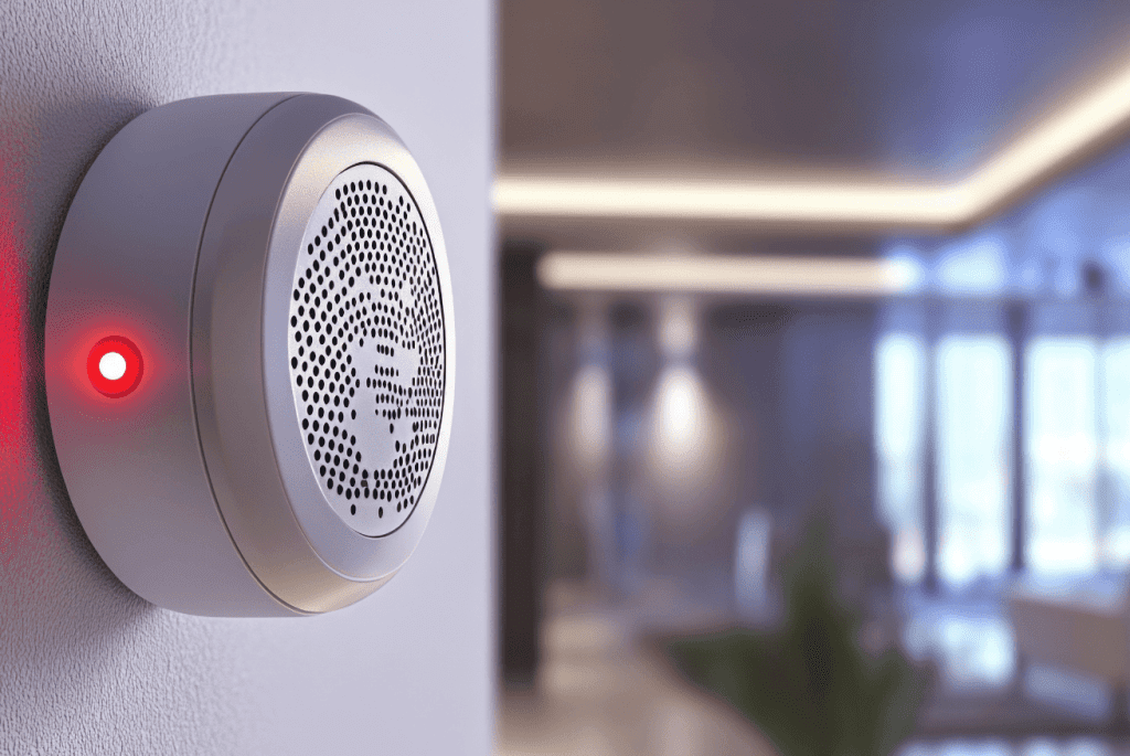 fire detection system alarm with a red indicator light